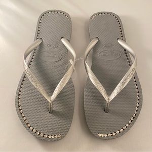 Havaianas Slim Flip Flips Grey Grey with Diamond-like stones embedded